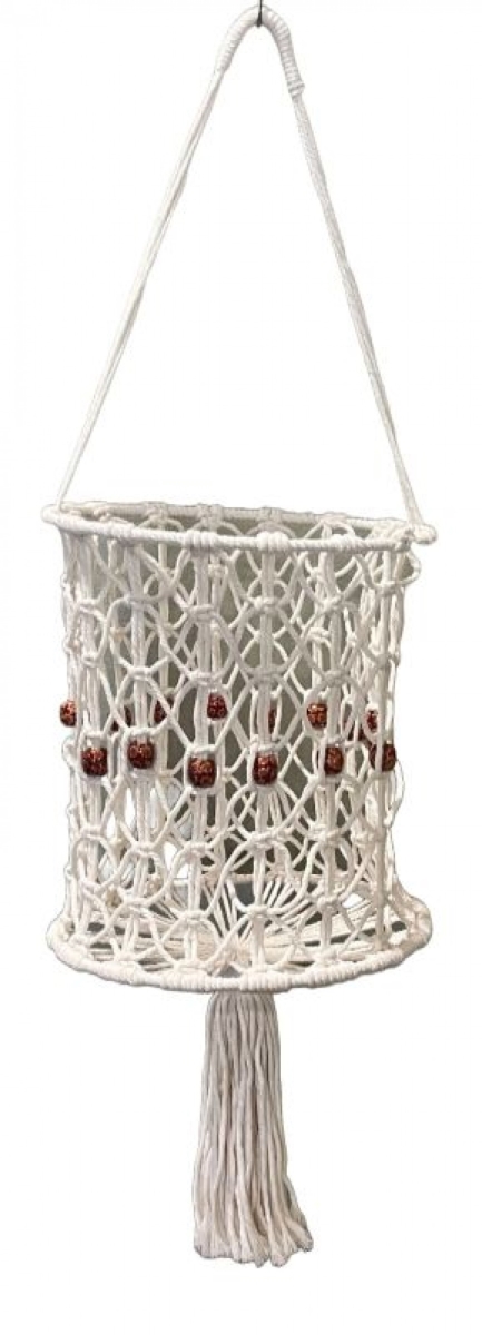 SC-106.62.463 Round White With Tassel Hanging Macrame Planter