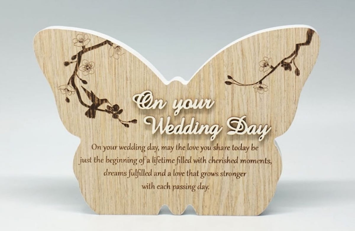 SC-SBP245 On Your Wedding Day- Butterfly Shape With Saying Block Sign
