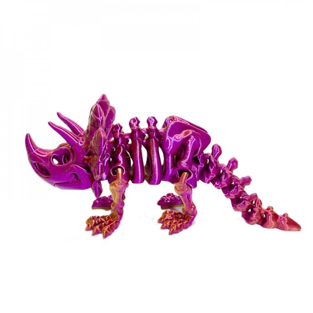 3D Printed Purple And Green Triceratops Skeleton Figurine