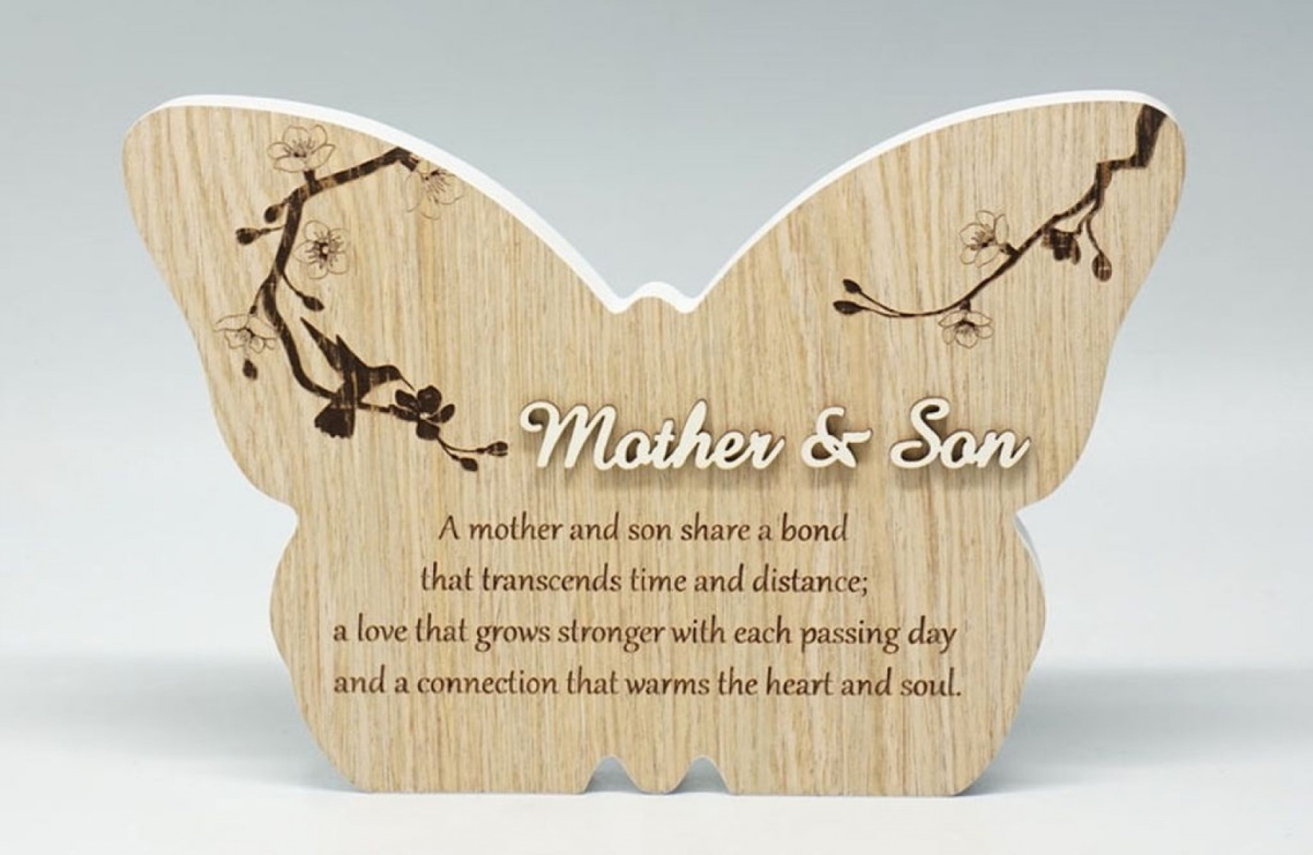 SC-SBP242 Mother & Son- Butterfly Shape With Saying Block Sign
