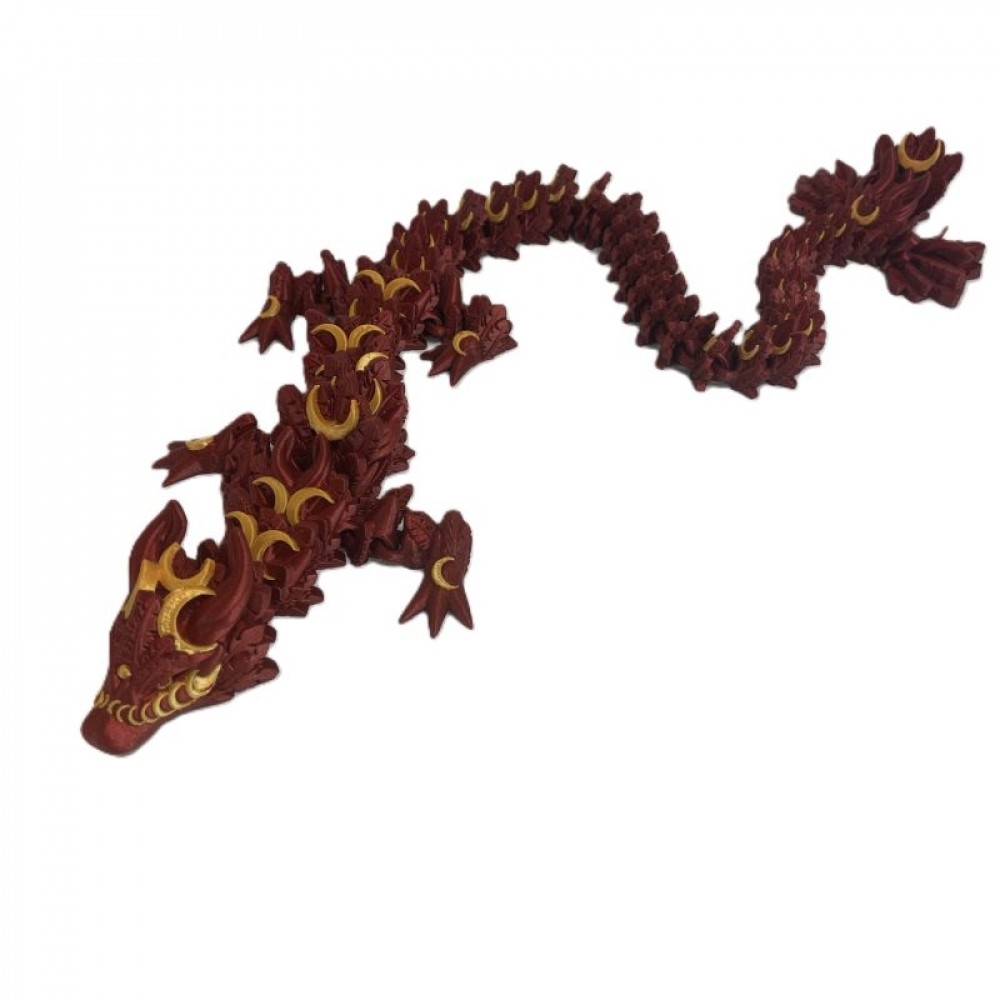 SC-105.43.1139 3D Printed Sparkly Red Lunar Dragon With Gold Moons Figurine