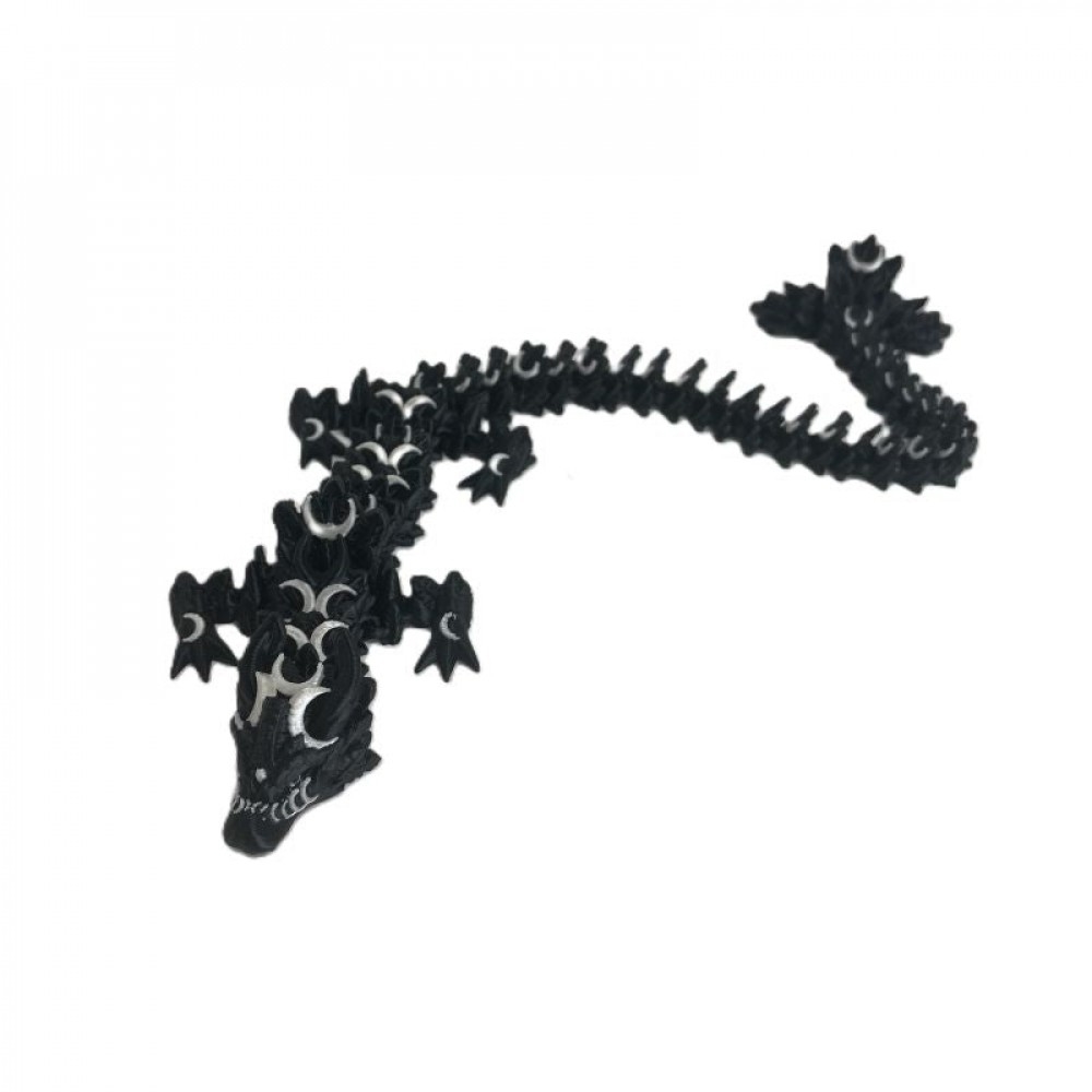 3D Printed Black Lunar Dragon With White Moons Figurine