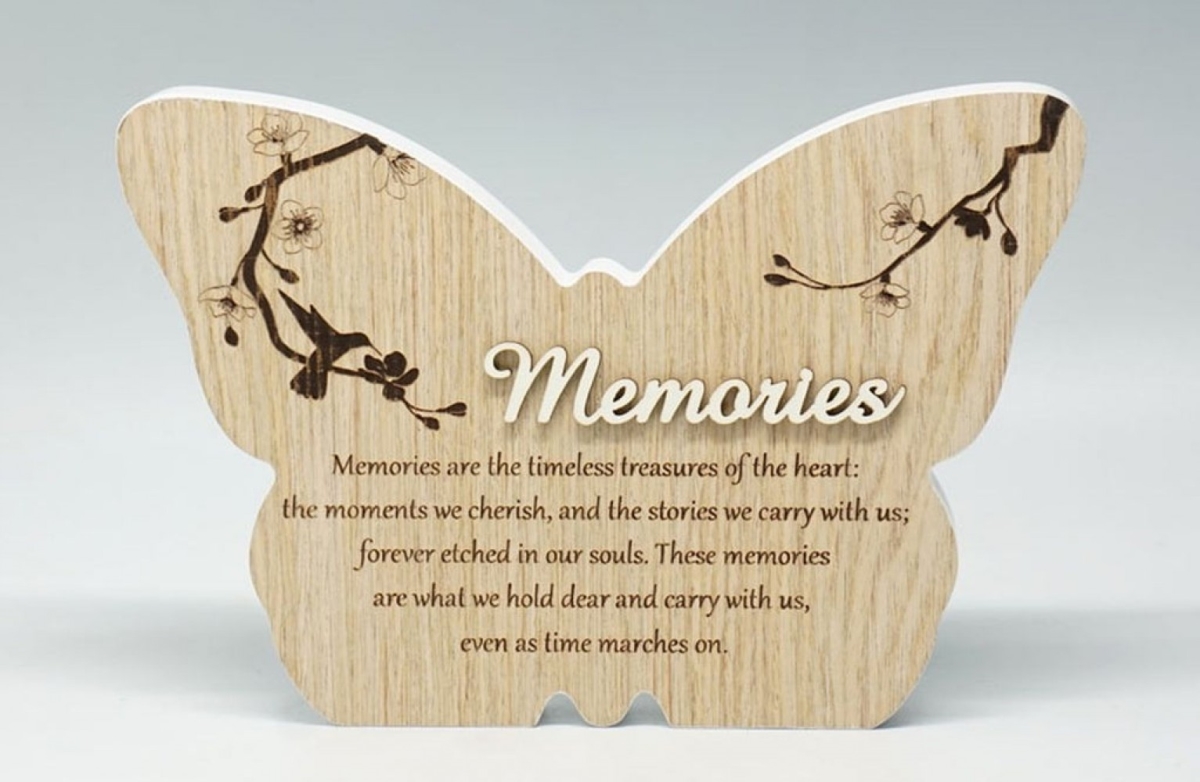 SC-SBP238 Memories- Butterfly Shape With Saying Block Sign