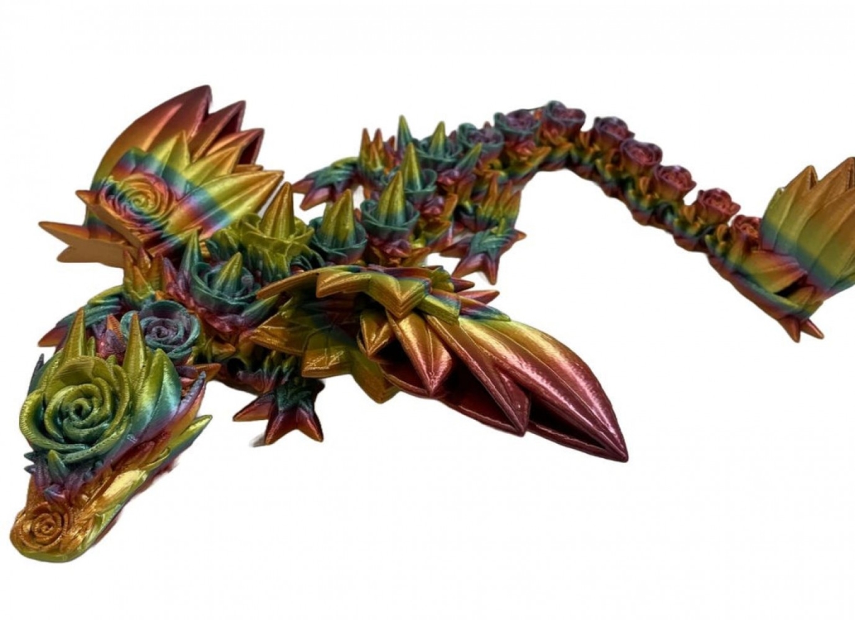 SC-105.43.672 3D Printed Winged Dragon With Roses Figurine