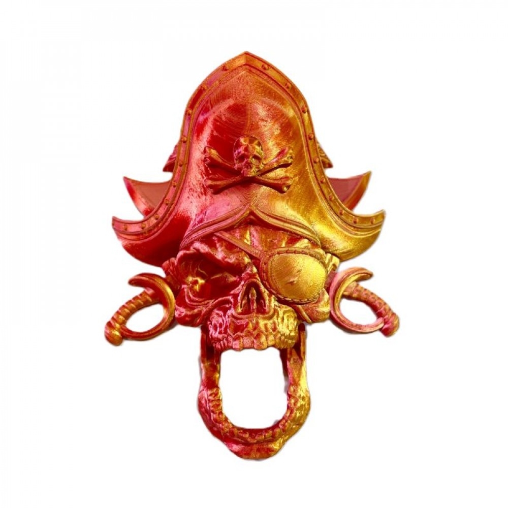 SC-105.79.936 3D Printed Red And Gold Pirate Skull Door Knocker