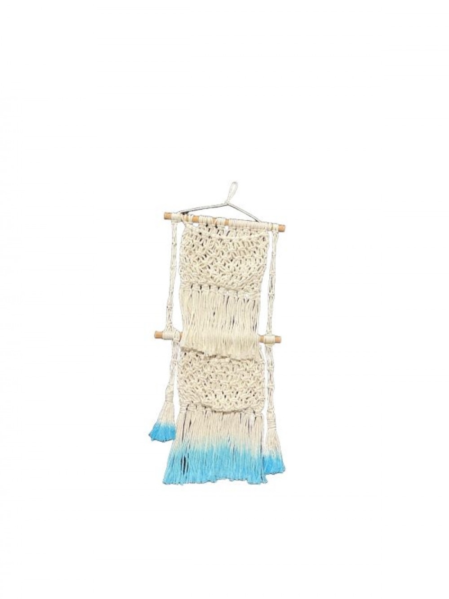 SC-106.51.433 White With Blue Tips Macrame Wall Decor