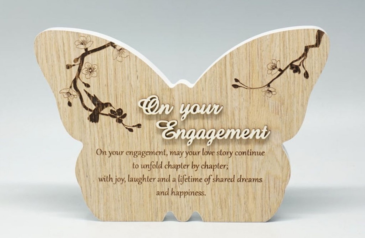 SC-SBP244 On Your Engagement- Butterfly Shape With Saying Block Sign