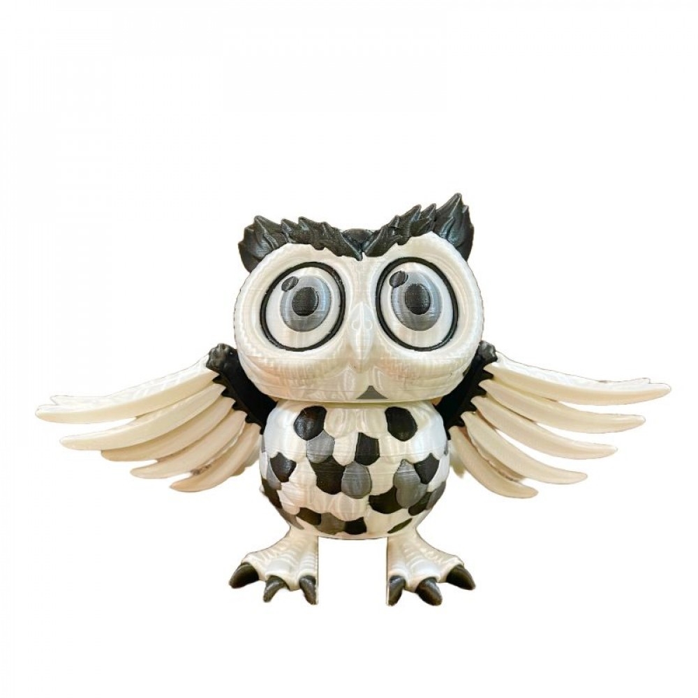 SC-105.81.824 3D Printed Winged White Owl With Black And Gray Accents Figurine