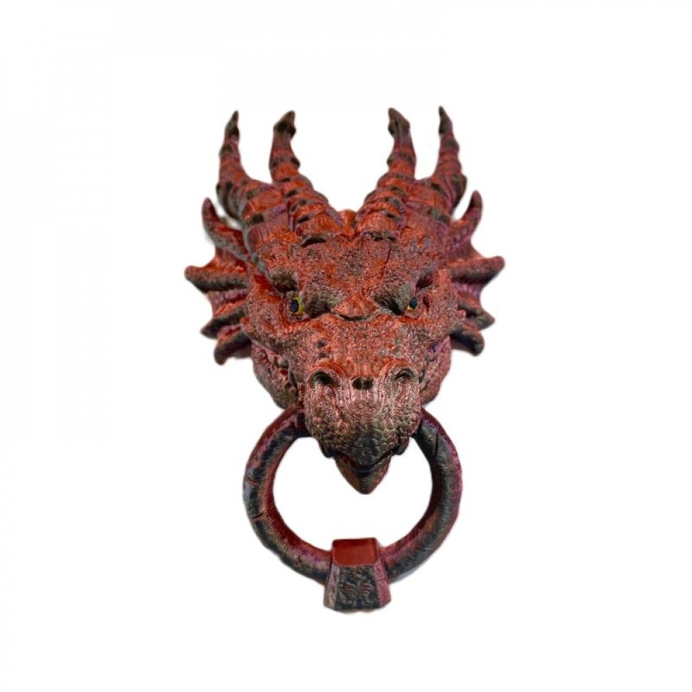 SC-105.79.795 3D Printed Red Horned Dragon Head Door Knocker