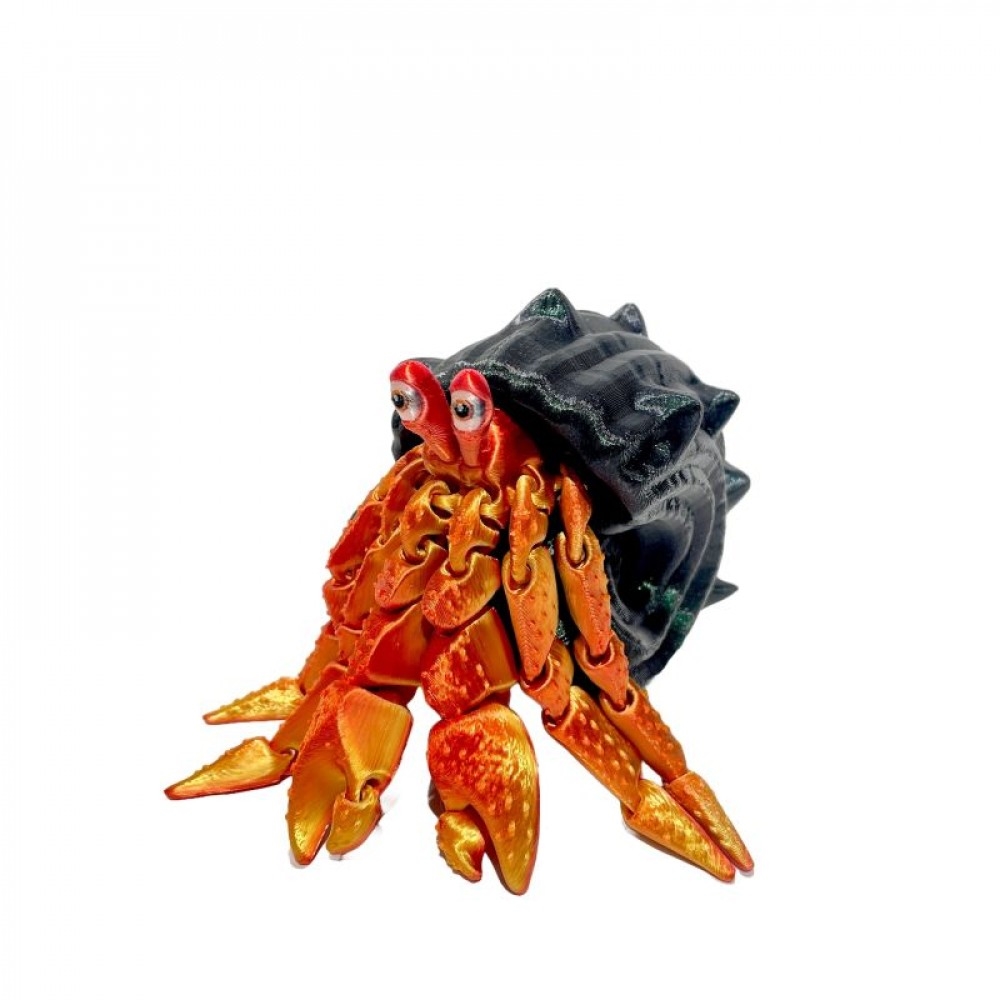 SC-105.74.793 3D Printed Orange Hermit Crab In Tinted Green Shell Figurine