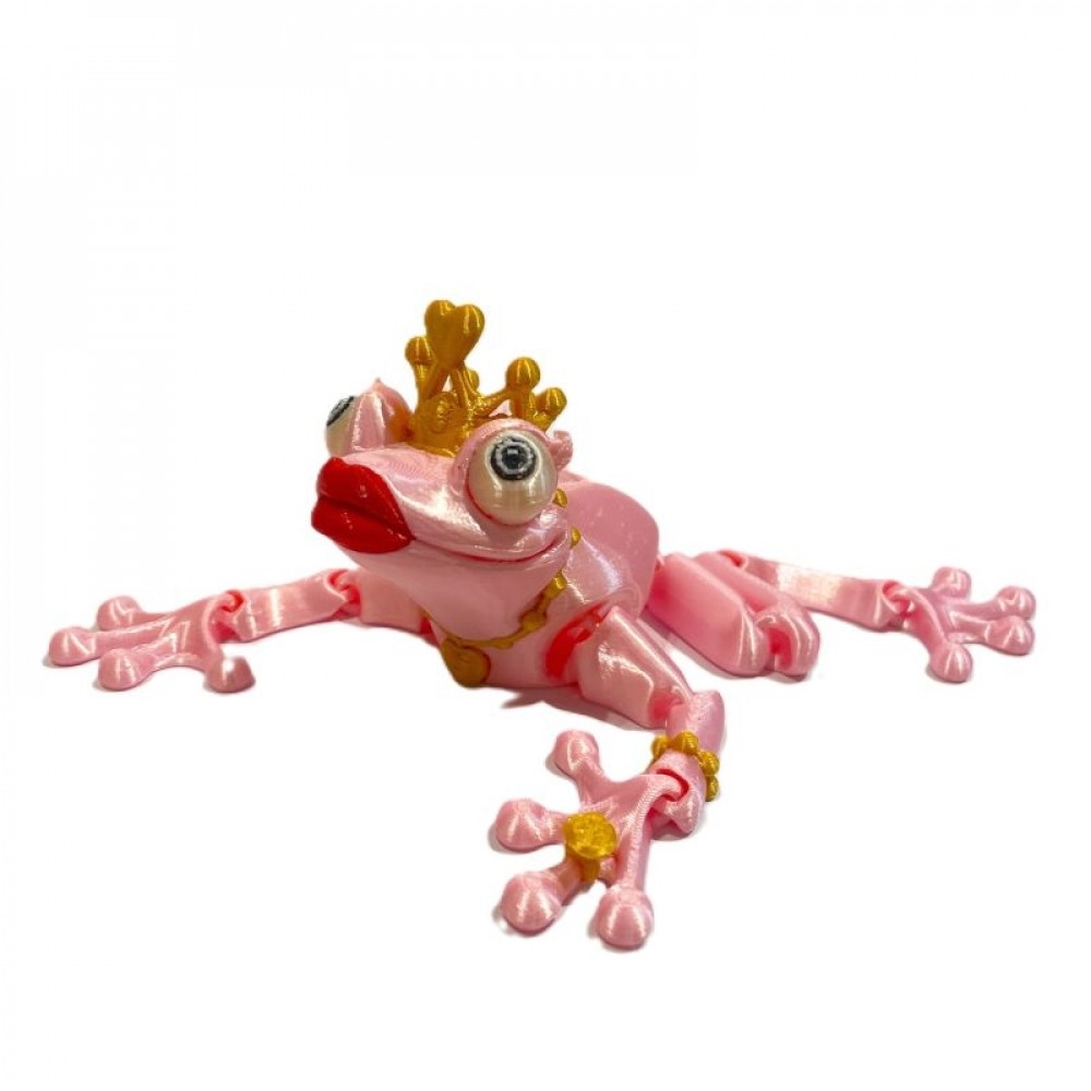 SC-105.71.803 3D Printed Pink Frog With Red Lips And Gold Crown Figurine