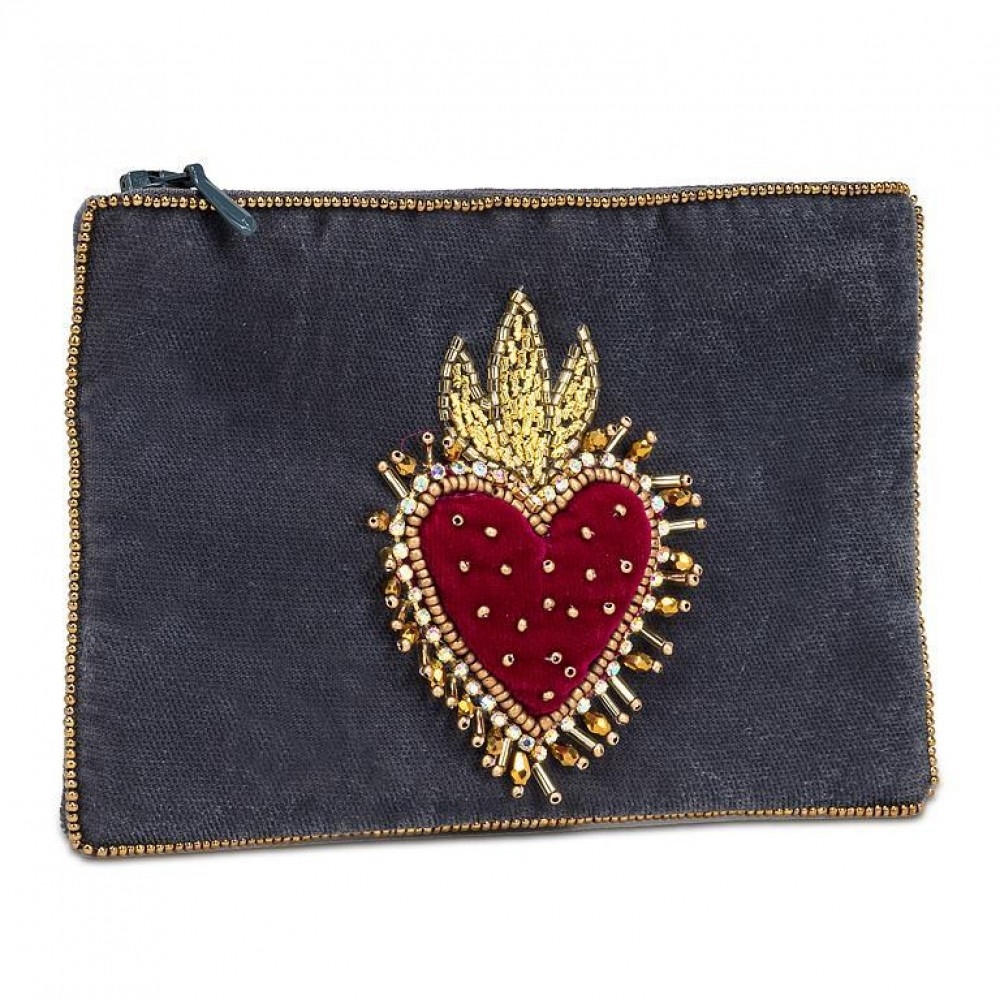 Picture of MDR Trading Inc. AB-90-ROYALE-01-HEART Dark Gray Velvet With Beaded 3D Heart Pouch