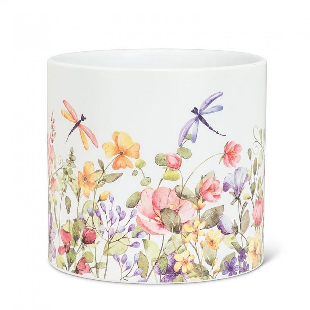 Dragonflies & Flowers Ceramic Planter - Multi - Large - Elegant Design