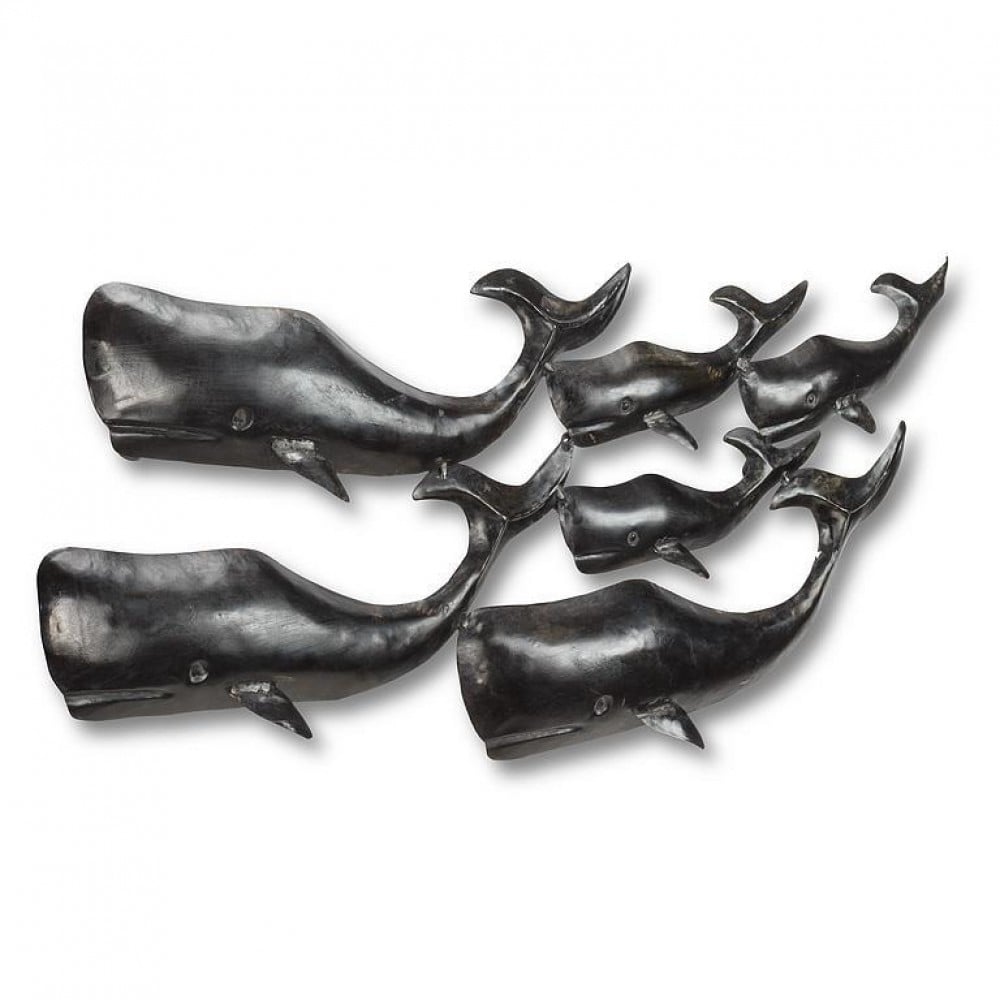 AB-96-MOBY-BLK-214 6 Whales Metal Wall Dcor