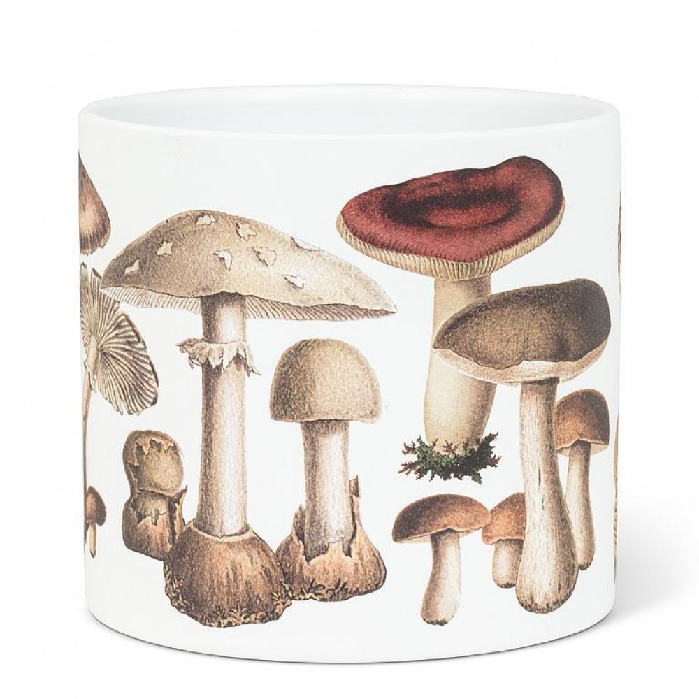 Large Ceramic Mushroom Planter - White/Brown - 6in.