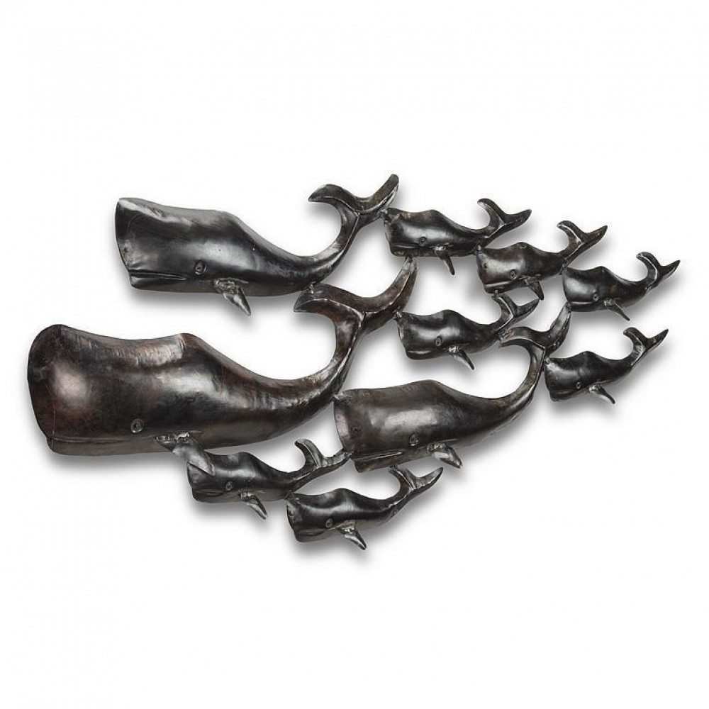 AB-96-MOBY-BLK-532 10 Whales Metal Wall Dcor