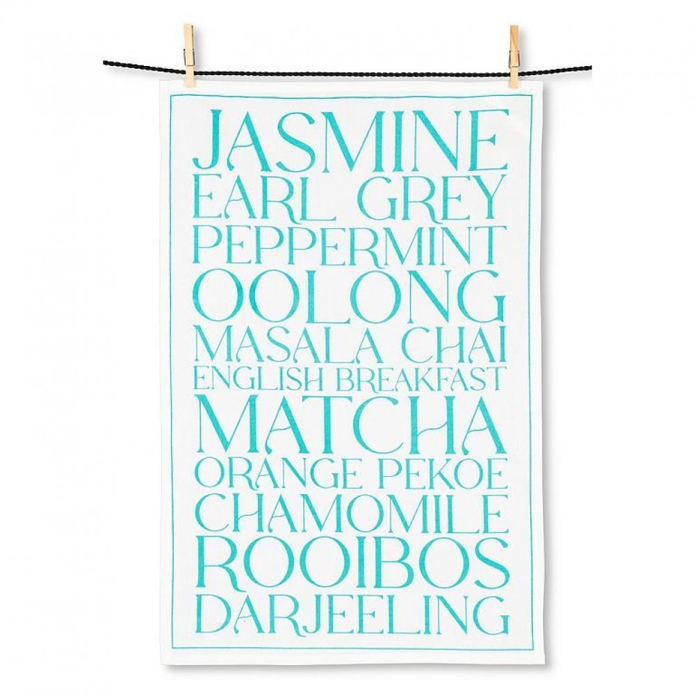 Picture of MDR Trading Inc. AB-56-VT-TEXT-104 Tea Types In Text Tea Towel