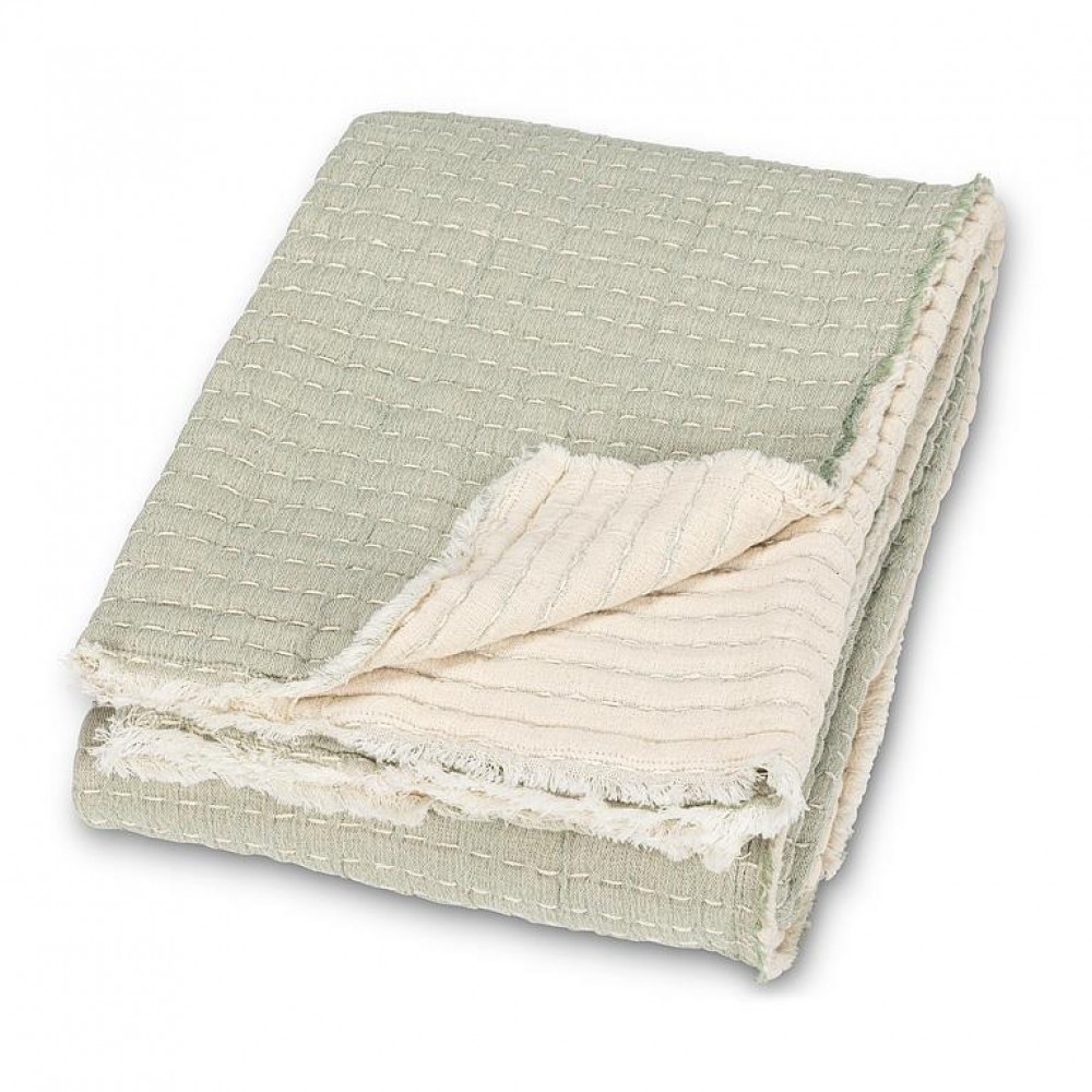 AB-95-KANTHA-5060-GRN Overstitch Sage Green Throw
