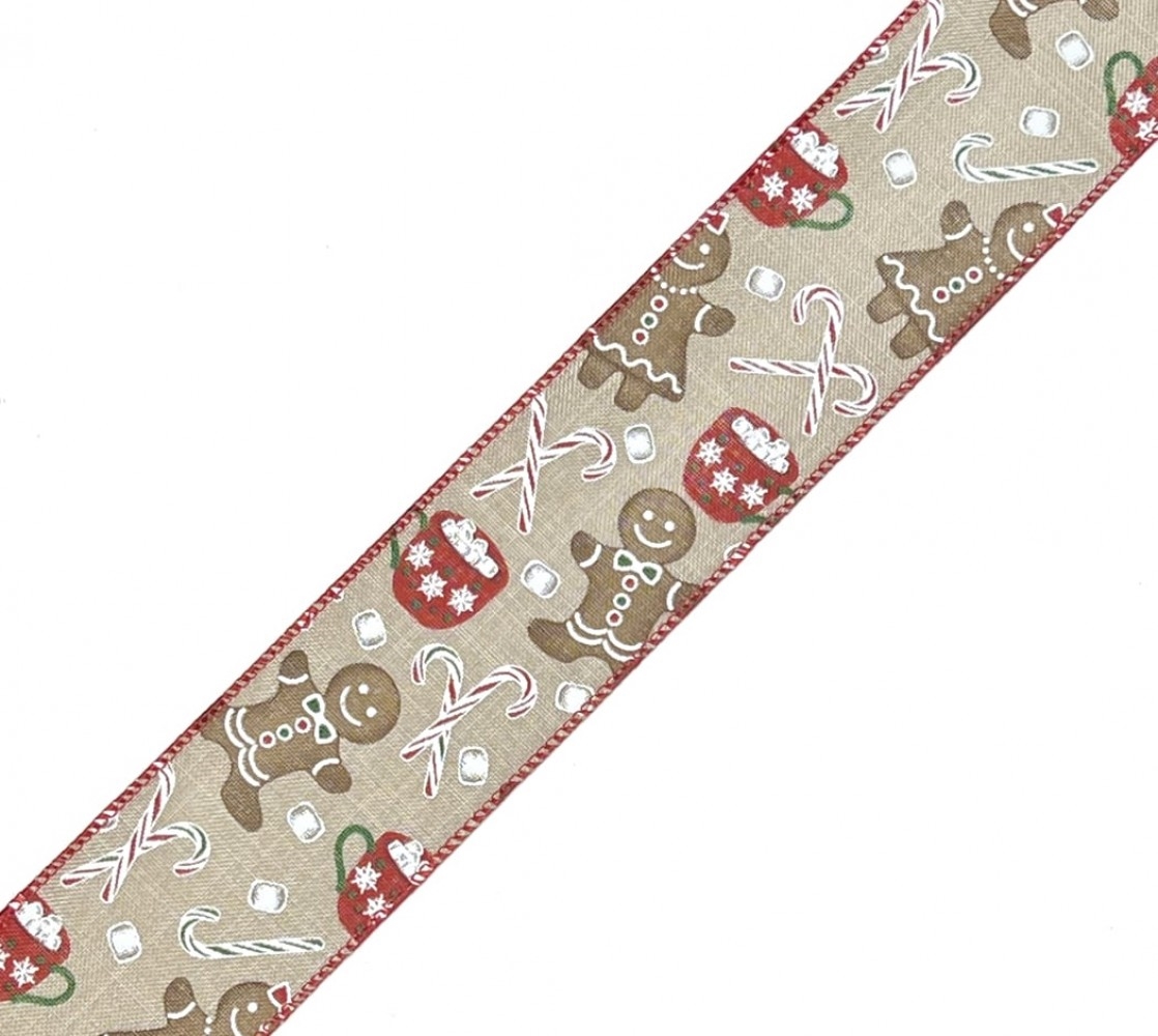 Picture of MDR Trading Inc. VL-R-A2916 2.5&apos; X 10 Yds Gingerbread Figures&#44; Candy Canes And Mugs Of Cocoa Ribbon
