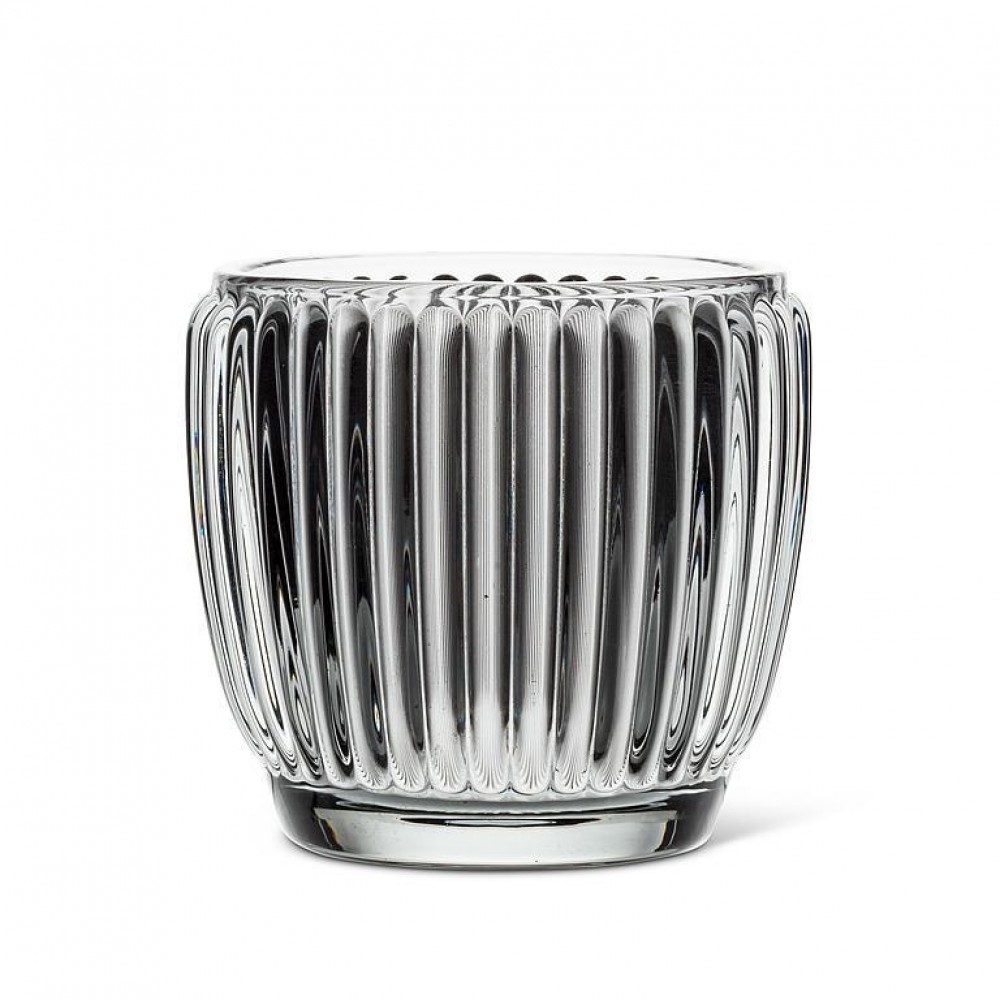 Small Gray Ribbed Votive Candle Holder - Smoke Gray - 3 inches - Elegant Design