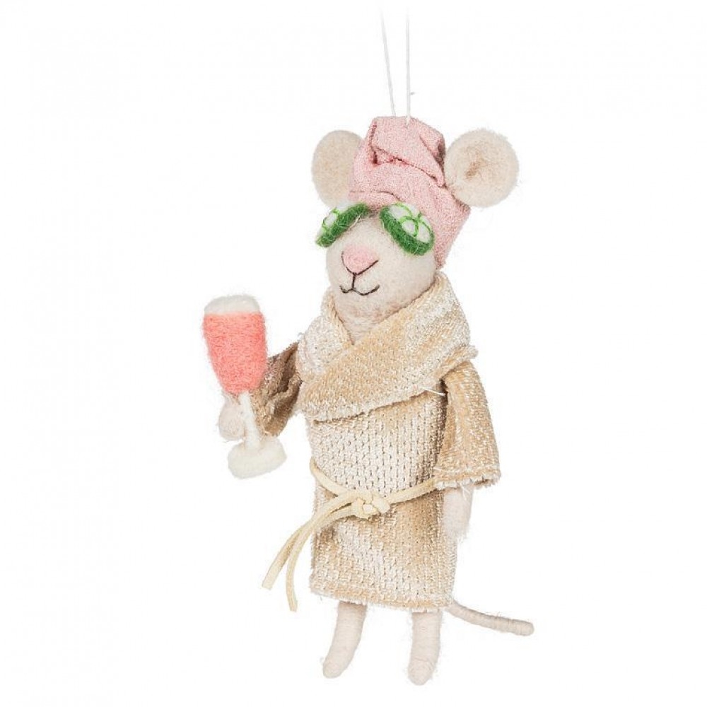 Spa Mouse Ornament - Pink/Sand/White - 5.5 in - Whimsical Decor