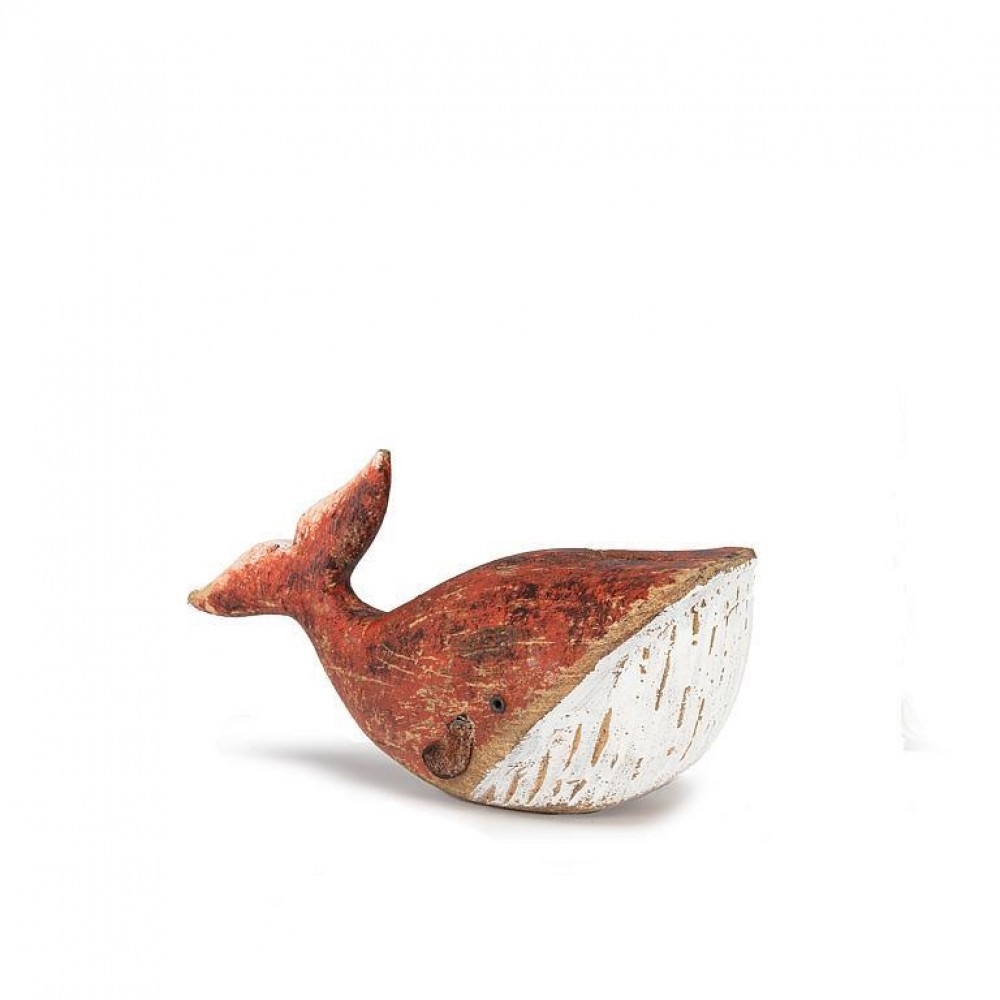 AB-27-SHORELINE-583 Carved Red And White Whale Figurine