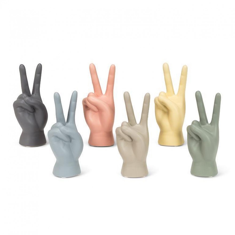 AB-27-OBJET-987 Set Of 6 Assorted Colors Hand Peace Signs Figurine