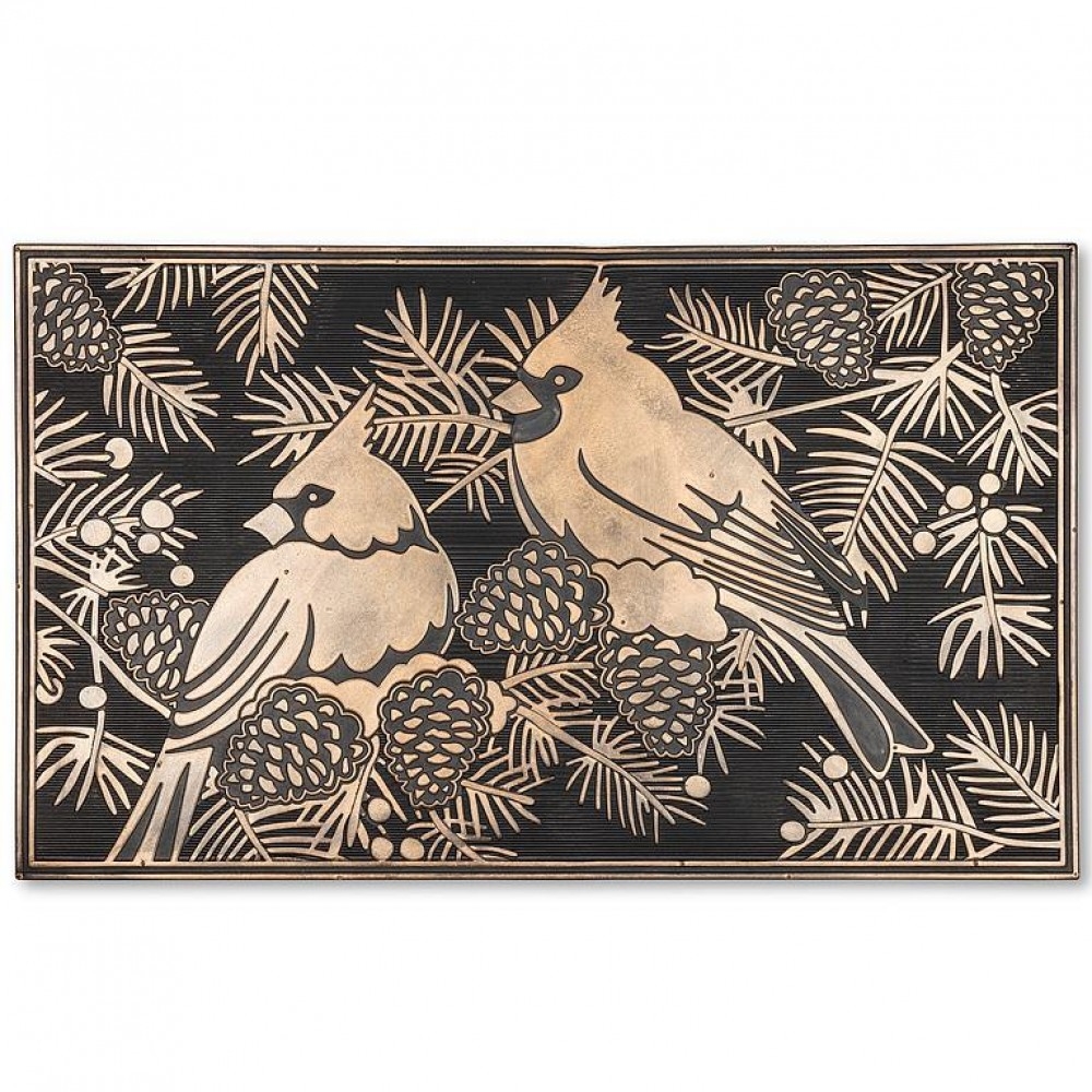 AB-35-RUBBER-7065 Cardinals On Pine Branches Doormat