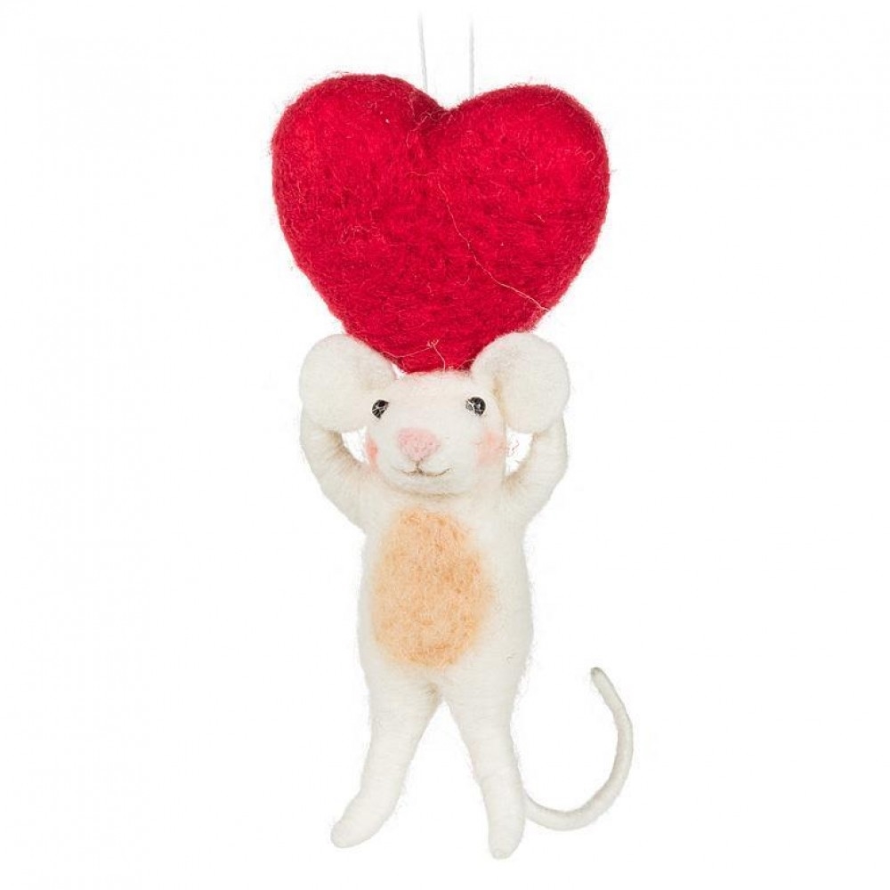 AB-27-MERINO-063_Q01 Mouse Holding A Red Heart Ornament
