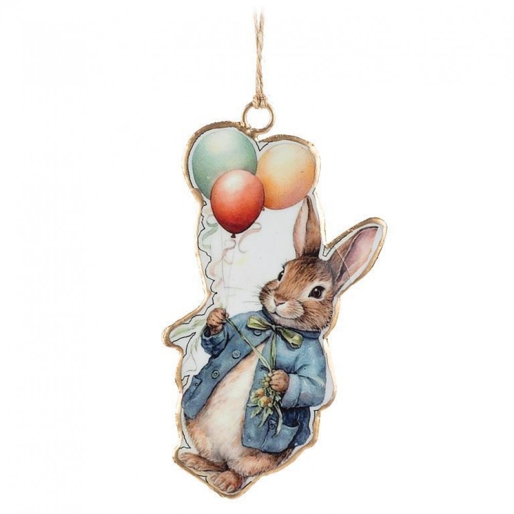 AB-37-IMPRINT-138 Easter Rabbit With Balloons Ornament