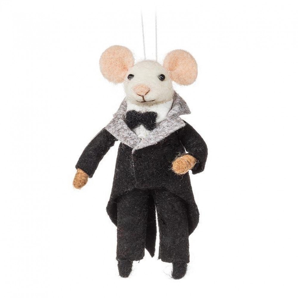 Groom Mouse Ornament - Black/White - 5in. - Whimsical Wedding Decor