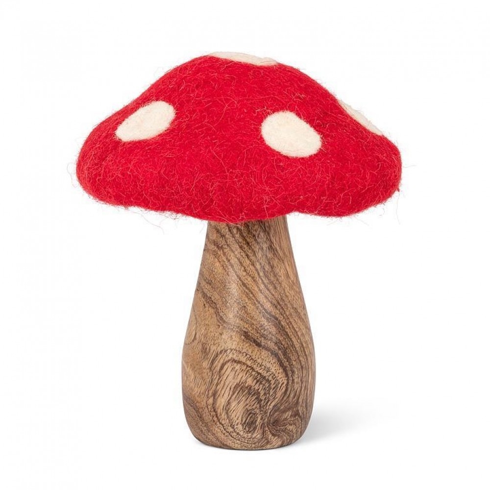 AB-43-GROVE-641-LG Large Mushroom With Felt Red And White Dots Cap Figurine