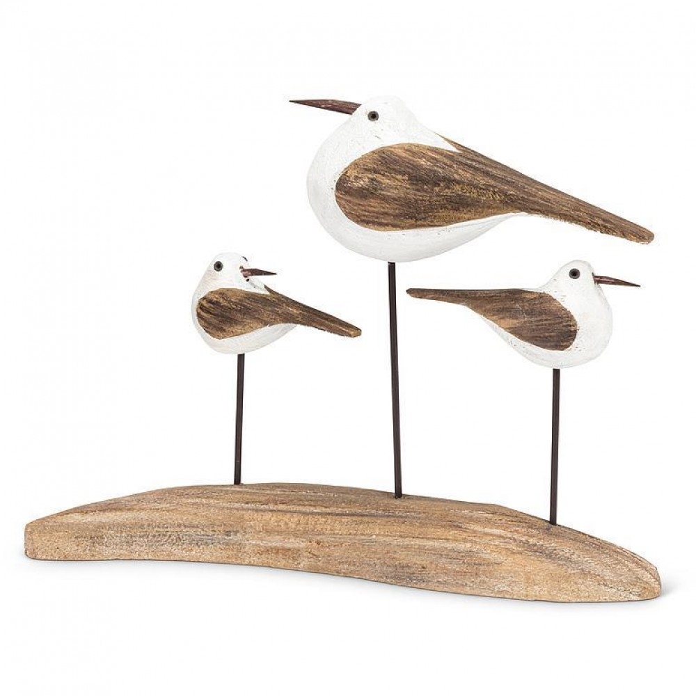 AB-27-SHORELINE-463 Three Sea Birds On A Log Figurine
