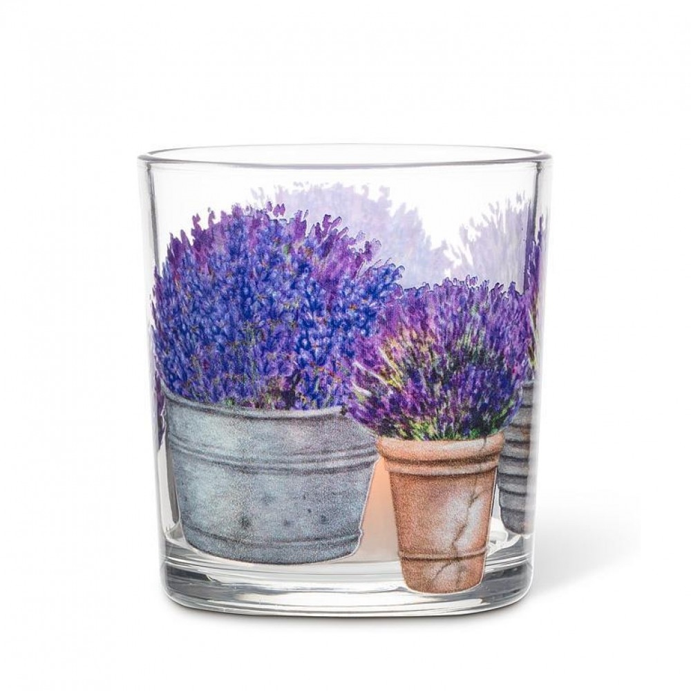 Lavender Votive Candle Holder - Brown/Silver/Purple - 3x3x3 in - High-Quality Glass