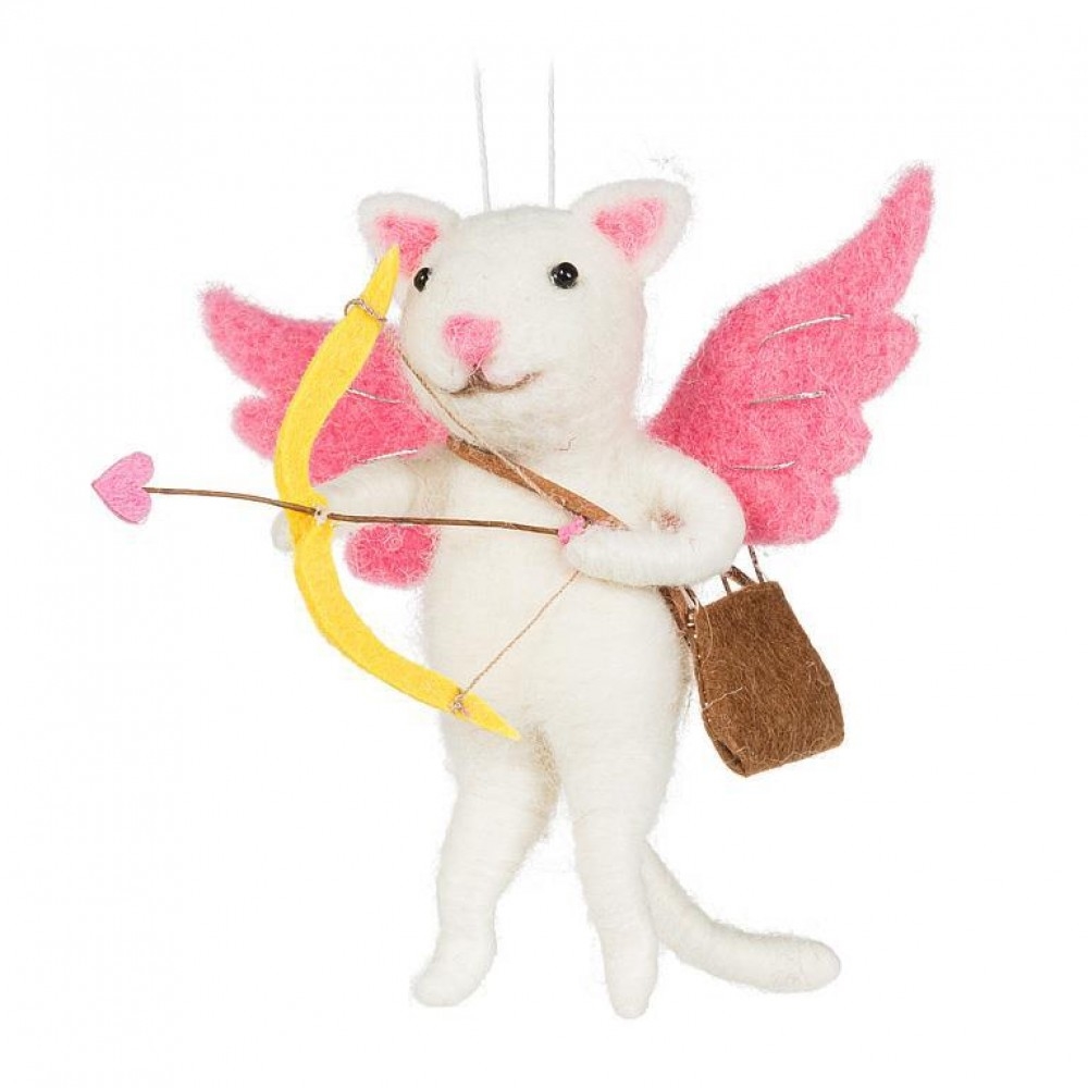 AB-27-MERINO-048_Q01 Cupid Cat With Bow & Arrow Ornament