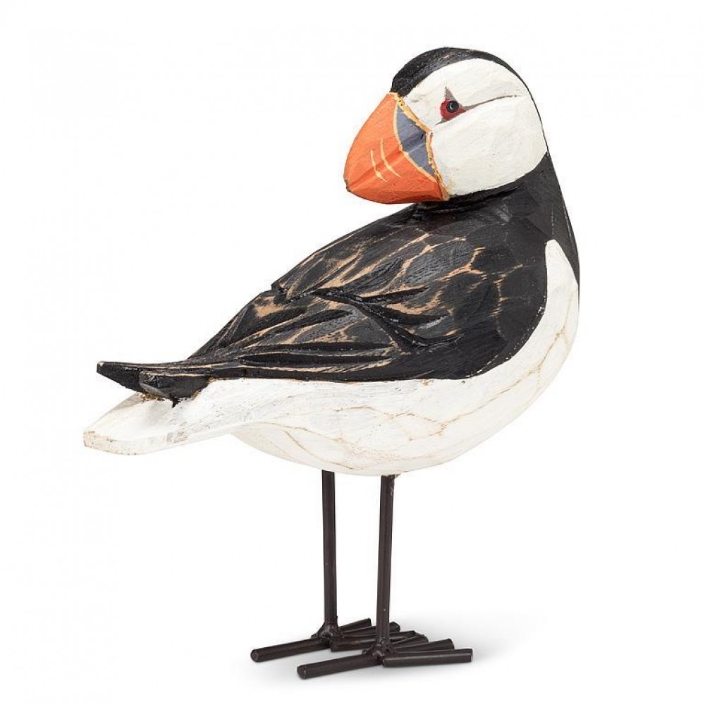 AB-27-SHORELINE-326 Carved Puffin With Head Turned Figurine