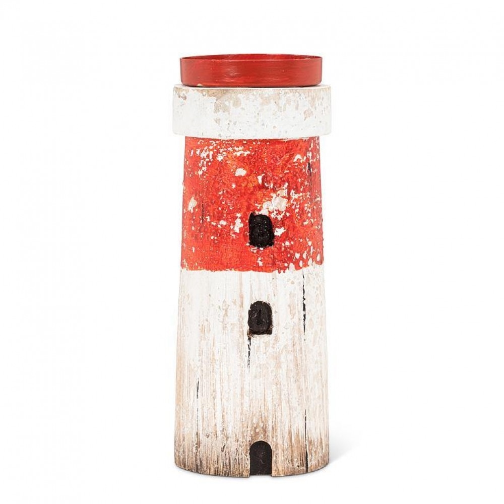 AB-27-SHORELINE-022 Red And White Lighthouse Tealight Candle Holder