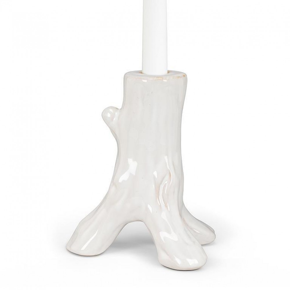 Antique White Trunk Taper Candle Holder - White - 6in. - Rustic Charm