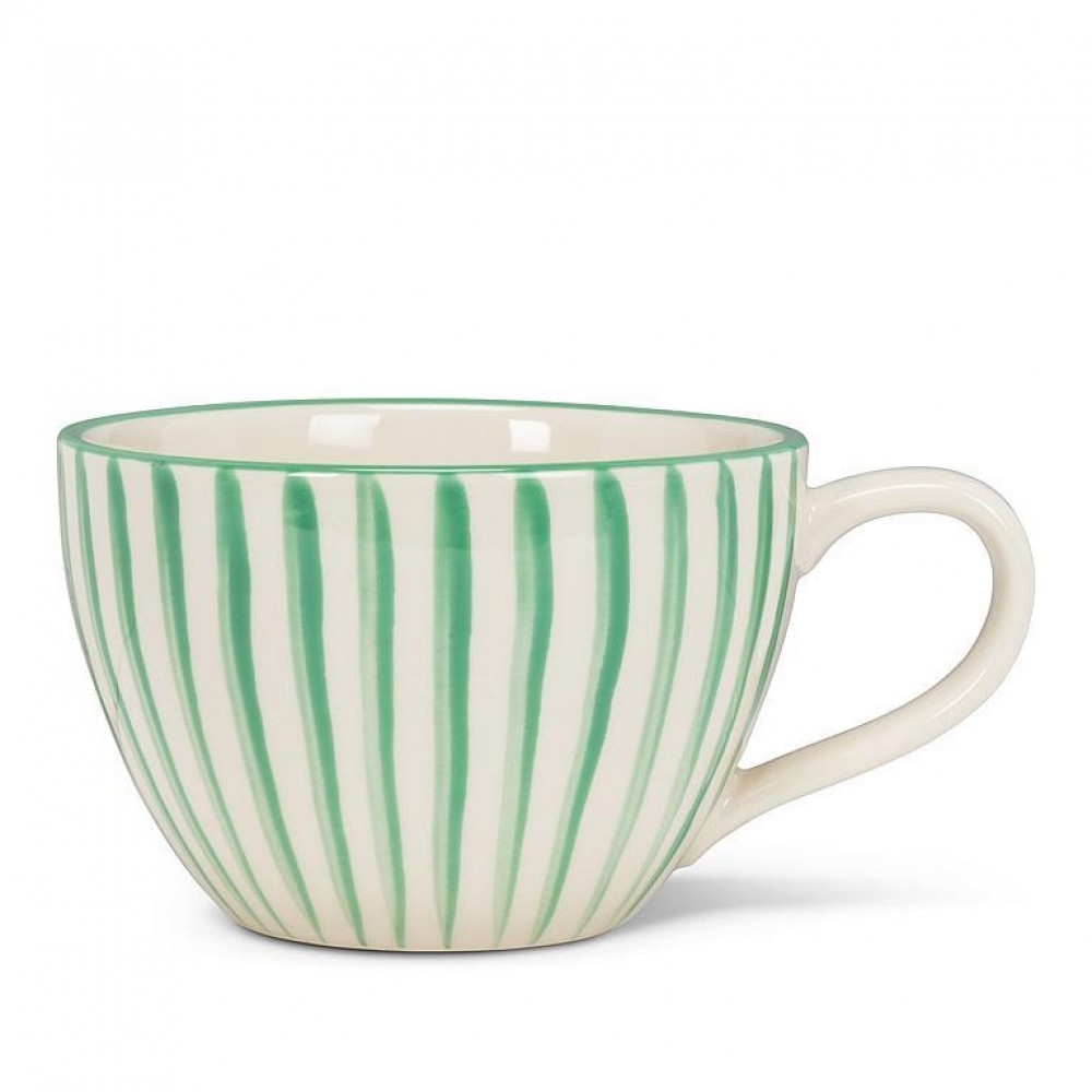 Picture of MDR Trading Inc. AB-27-POSITANO-MUG-GRN Green And White Striped Latte Mug