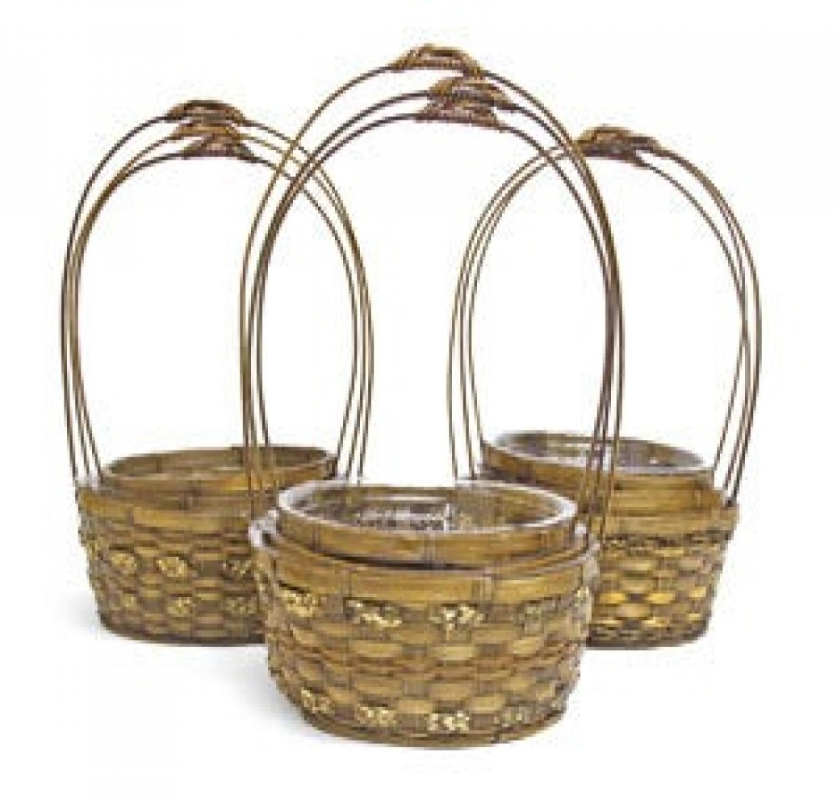 AI-4035NTC Set Of 3 Round Long Handled Coco Dyed Baskets