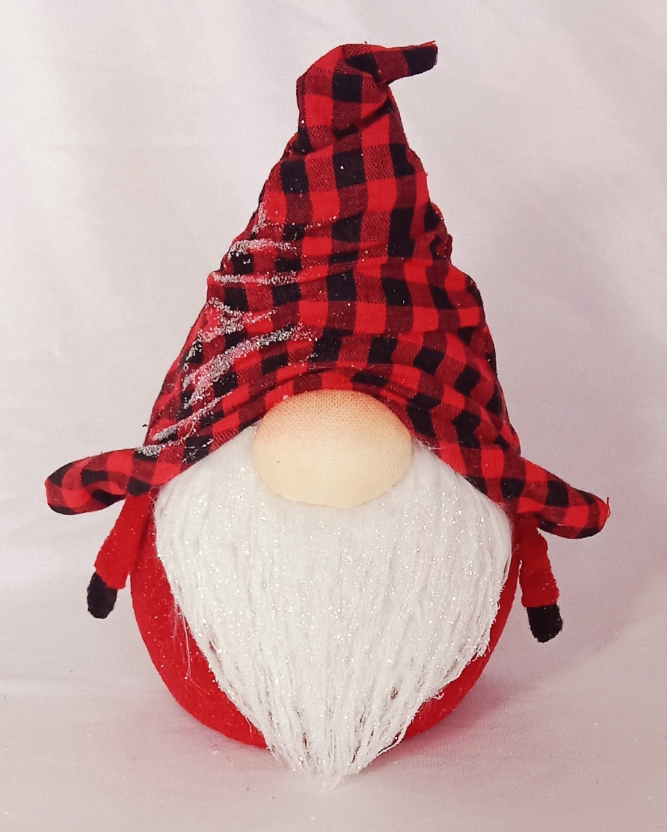AI-FL7155_Q01 Gnome In Red And Black Buffalo Check Hat Decoration