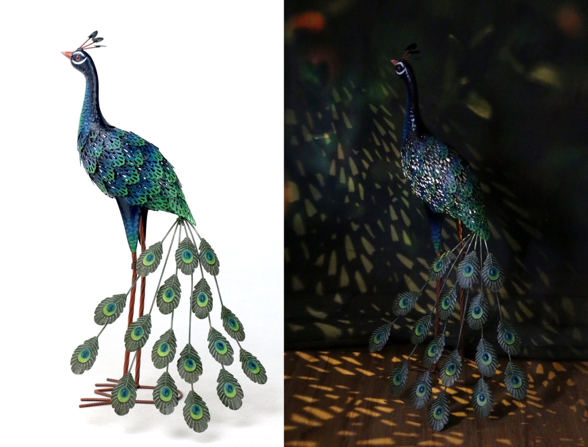 AI-GG9572_Q01 30.5' Peacock With Tail Feathers Down Garden Sculpture
