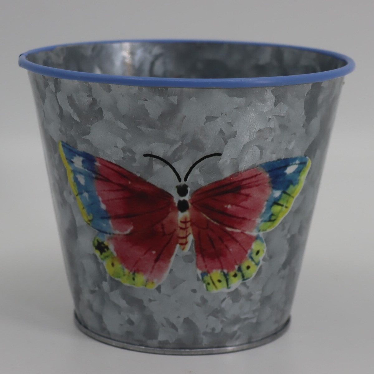 AI-GA3500-491_Q01 Silver With Multi Colored Butterfly Design Metal Planter