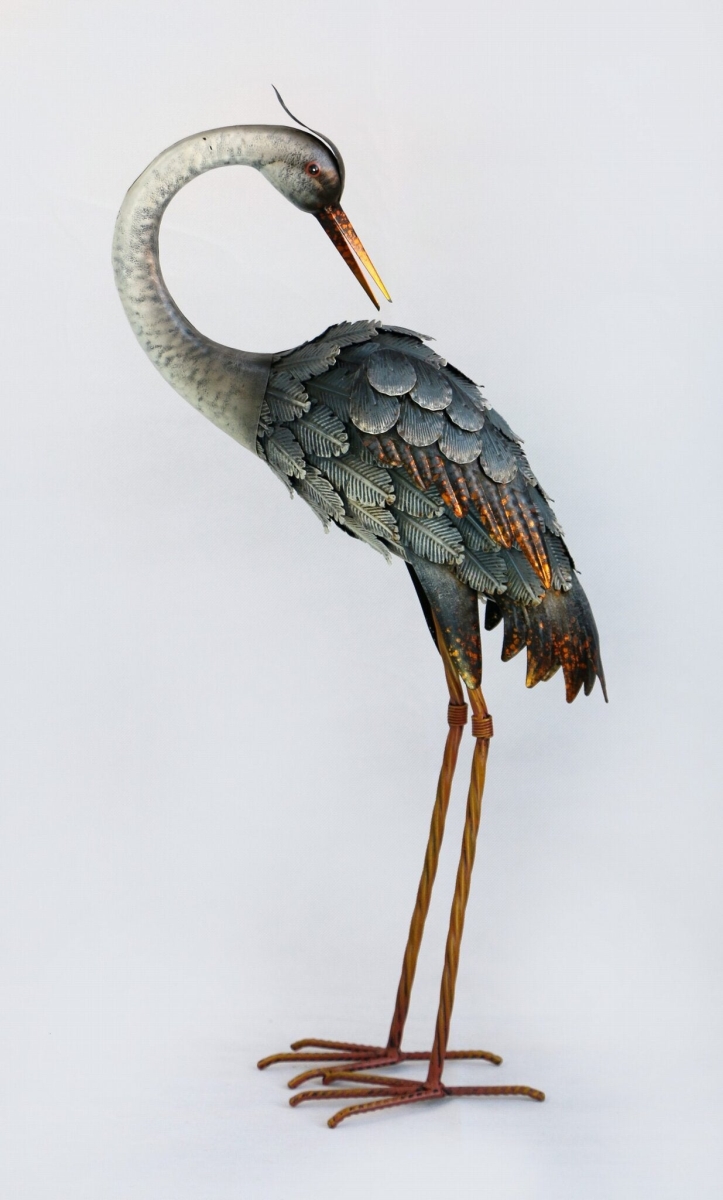 AI-GG9453_Q01 Heron Looking Backwards Metal Garden Sculpture