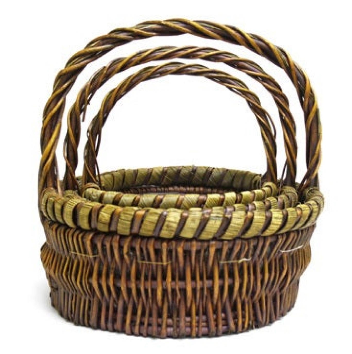 AI-4072-80 Set Of 3 Long Handled Light And Dark Handled Swiss Willow Baskets