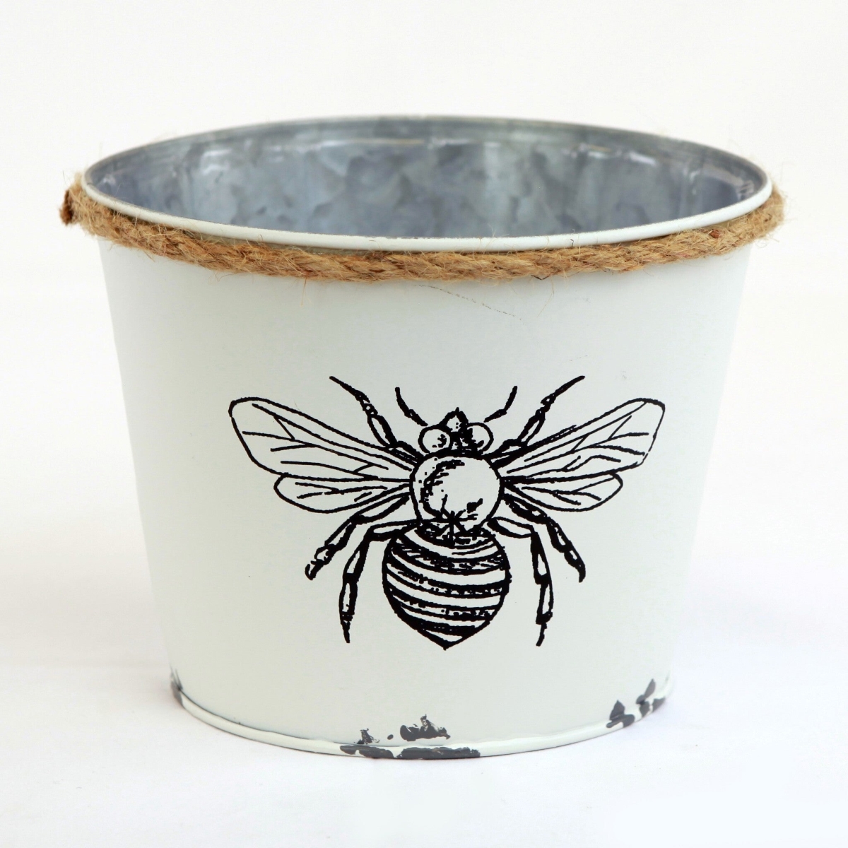 AI-GA3510-420_Q01 White With Black Bee Bucket Shaped Planter