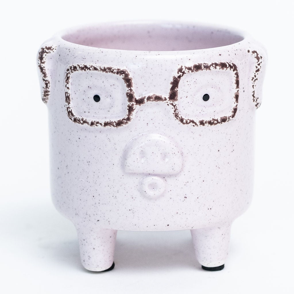 Fits 2' Pot Pink With Glasses Pig Footed Planter