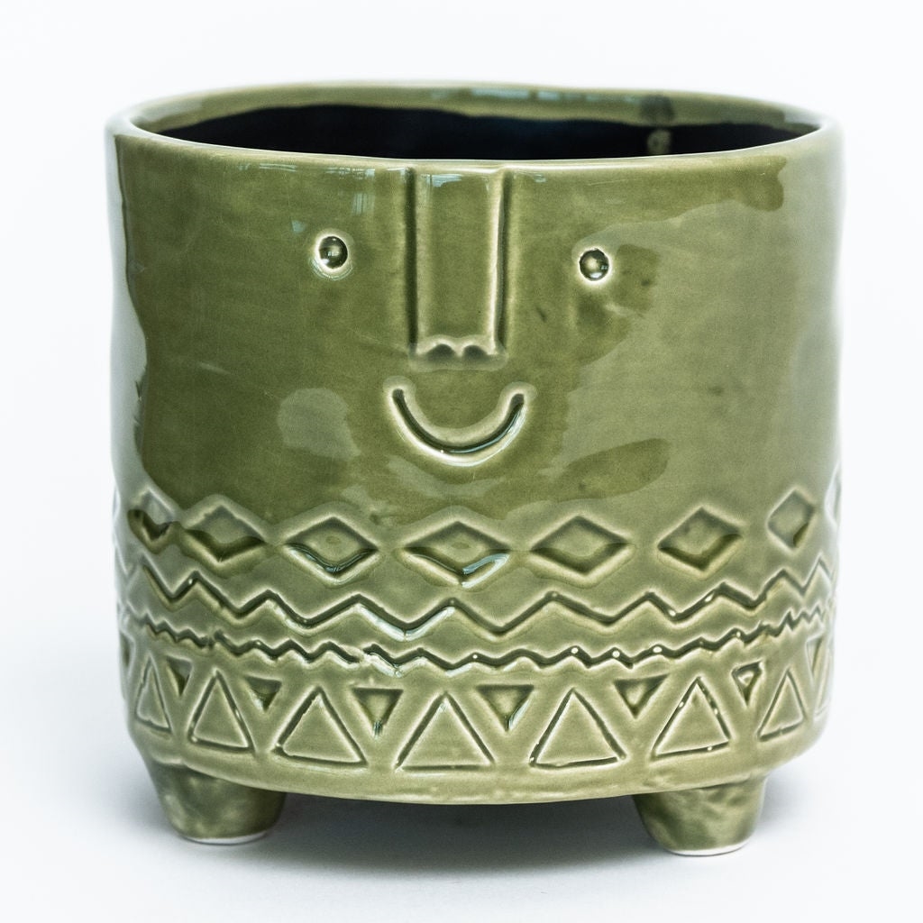 AI-CE00-113_Q01 Green Friendly Face Footed Planter