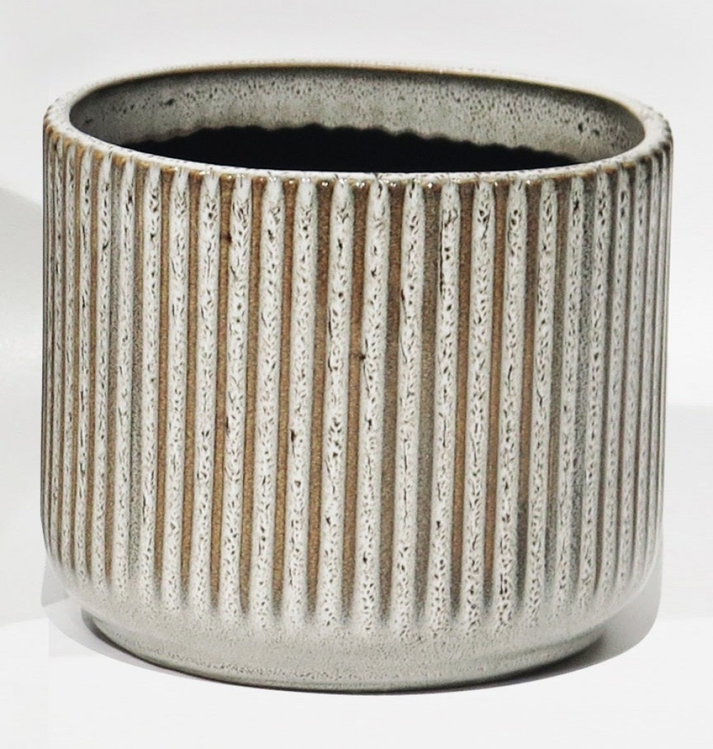 AI-CE00-157_Q01 Taupe Lines Ceramic Planter