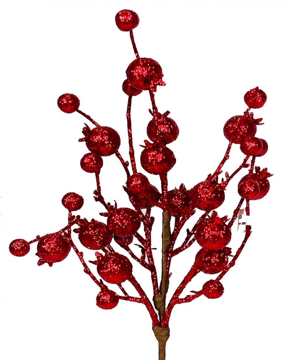 AI-PI6528RED_Q01 Red Glitter Holly Berries Pick